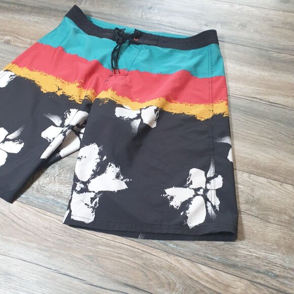 Board Shorts Burnside Men Floral Print Swim Trunks Waist Size 32 Surf Beach Pool - Picture 3 of 7